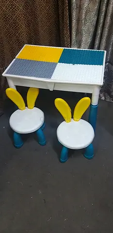 Kids activity table with two rabbit-back stools - good condition
