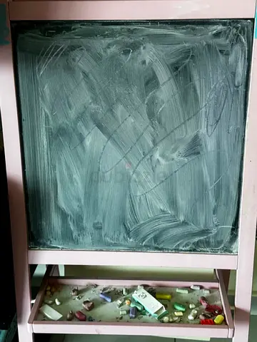 Wooden double-sided kids easel with chalkboard and storage tray
