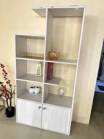 White Display Shelf Unit with Lower Cabinet - Good Condition