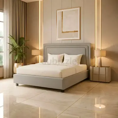 Silver velvet upholstered queen size bed