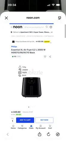 Philips Essential XL Air Fryer 6.2L, 2000W - Black