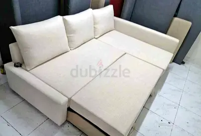 Cream fabric 3-seater sofa bed with storage - gently used