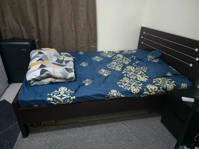 Single wooden bed frame with headboard and mattress - good condition