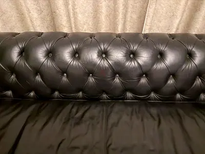 Black Chesterfield Tufted Leather Sofa - 3 Seater + 2 Seater