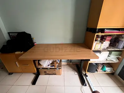 Adjustable Height Wooden Office Desk with Black Frame