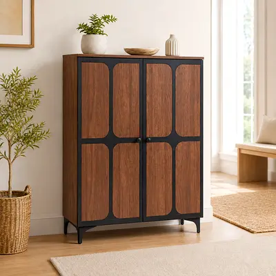 Modern 2 Door Shoe Cabinet – Walnut Black Shoe Storage Cabinet