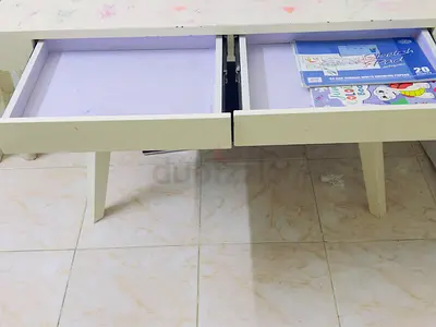 White wooden study desk with two sliding drawers -including an office chair. Good condition