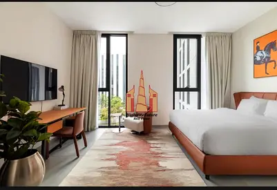 Studio with furniture ready to move vacant apartment pool view