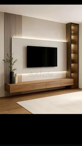 Modern wall-mounted entertainment unit with built-in shelving