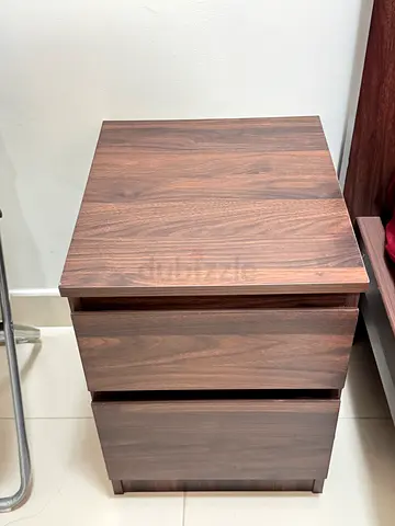 Wooden 2-Drawer Bedside Table / Nightstand - Dark Walnut Finish