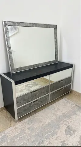 Mirrored 6-Drawer Dresser with Matching Large Mirror - Good Condition