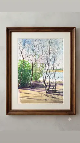 Framed Original Watercolor Landscape Painting A5- whiteout frame