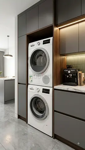 Bosch Front Load Washer & Dryer Stack – Good Condition | Space-Saving Laundry Set