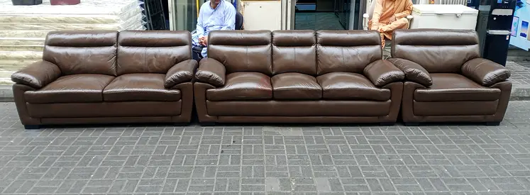 Brown Leather 3-Piece Sofa Set – 3-seater, 2-seater and Armchair