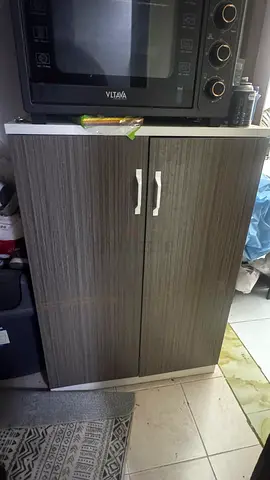 Compact 2-Door Kitchen Storage Cabinet - Dark Wood Finish