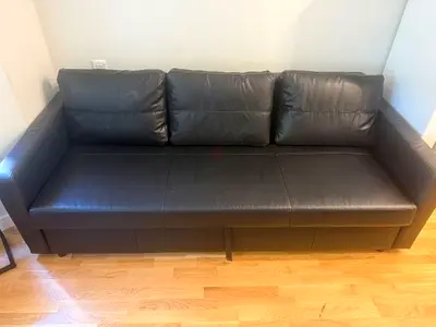 Black Faux Leather 3-Seater Sofa bed