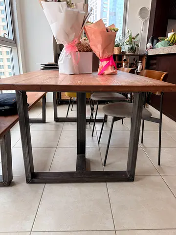 Solid Wood Dining Table with Metal Frame - Seats 6