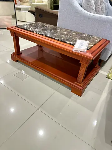 Wooden Coffee Table with Marble Top and Lower Shelf