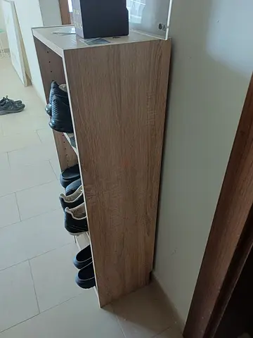 Slim wooden shoe cabinet with multiple shelves