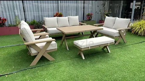 Outdoor garden lounge set with sofa, armchairs, bench and coffee table