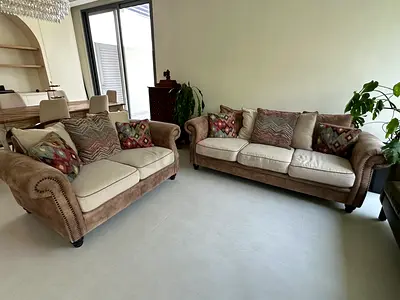 Two Piece Fabric Sofa Set with Accent Pillows