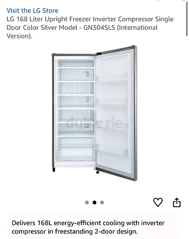LG 168L Upright Freezer - Inverter Compressor, Single Door, Silver