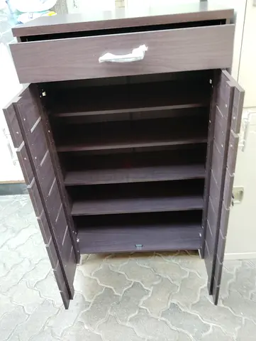 Dark Brown Wooden Shoe Cabinet with Drawer - Good Condition