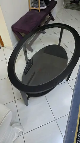 Round Glass Coffee Table with Black Frame - Good Condition