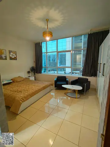Furnished apartment for sale in Orient Towers, featuring a master bedroom, a master living room, and a fully equipped kitchen.