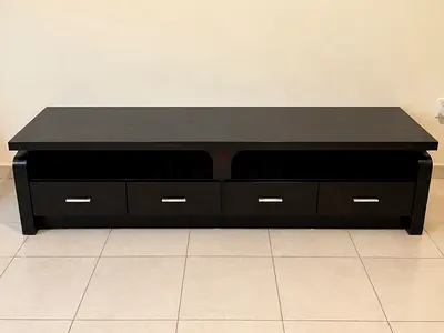 Low TV Stand / Entertainment Unit with 4 Drawers - Dark Wood