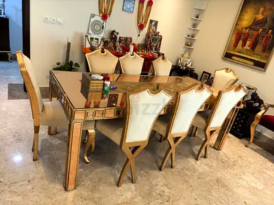 Luxury Mirrored 8 Seater Dining Set with Gold Finish