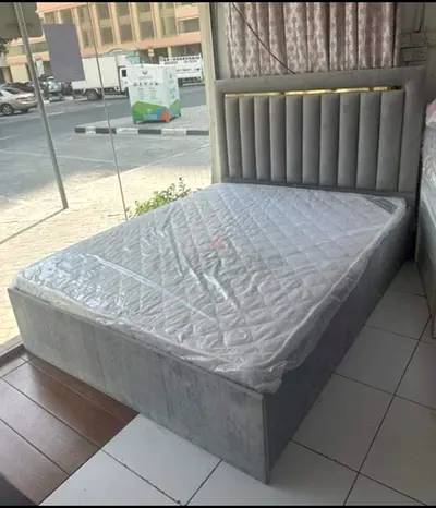 Grey Velvet Double Bed with Padded Headboard  150X190 CM
