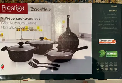Prestige 9 piece cookware set aluminum granite