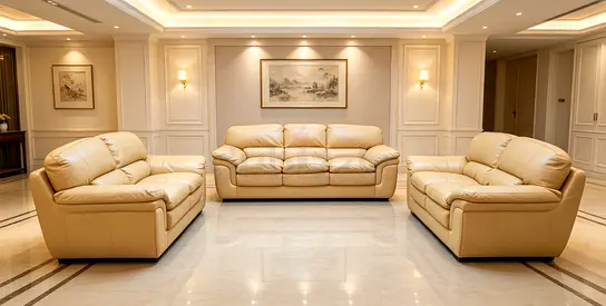Beige Leather 3-Piece Sofa Set — Good Condition