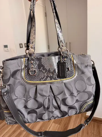 Coach Dotted Op Art Ashley Carryall Signature canvas snake skin crossbody bag