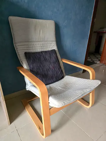 IKEA POANG ARMCHAIR - Light Wood & Grey Cushion - Excellent Condition