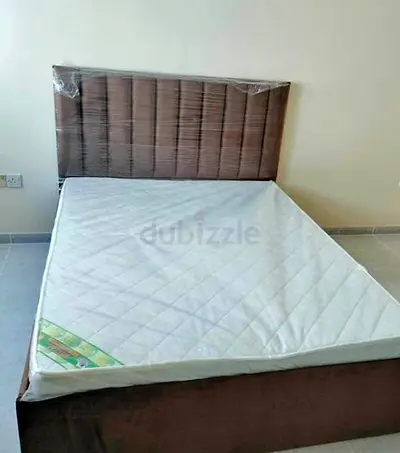 Queen fabric bed frame with headboard and mattress -