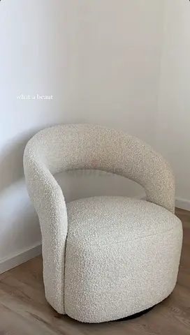 Cream boucle accent chair - modern rounded lounge chair