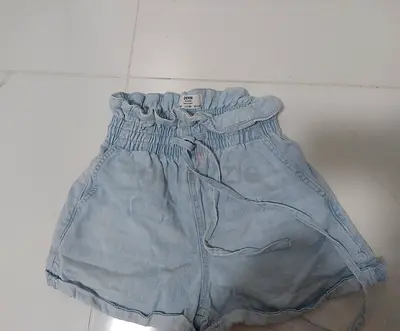 Light blue denim paperbag waist shorts - size S