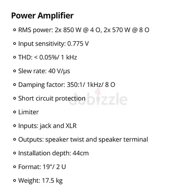 Professional Power Amplifier 2x850W (19", 2U) – Good Working Condition