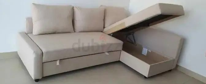 Beige L-shaped Storage Sofa Bed with Pull-Out Seating
