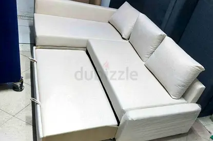 Modern L-Shaped Sofa Bed in Beige Fabric