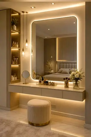 Modern Backlit Wall-Mounted Vanity Mirror with Floating Console