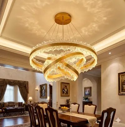 Modern Gold Spiral Crystal LED Chandelier - Large Dining Room Fixture