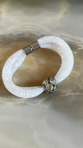 Bracelet - white mesh with silver crystals