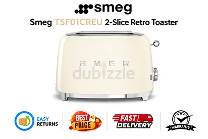 Smeg 2-Slice Retro Toaster TSF01CREU - Excellent Condition, Original Box, Accessories -FREE DELIVERY
