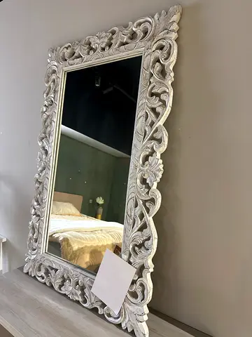 Ornate Carved Full-Length Wall Mirror - Whitewashed Frame