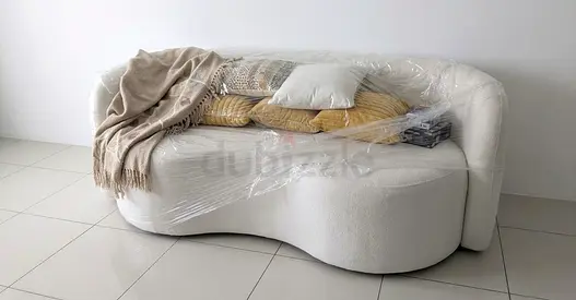 Curved 3-Seater Contemporary Cream Sofa — Good Condition