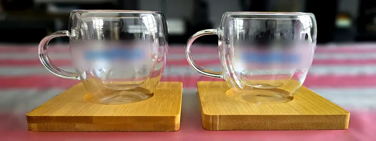 Pama 2-Piece Espresso Cups with Bamboo Coaster Set