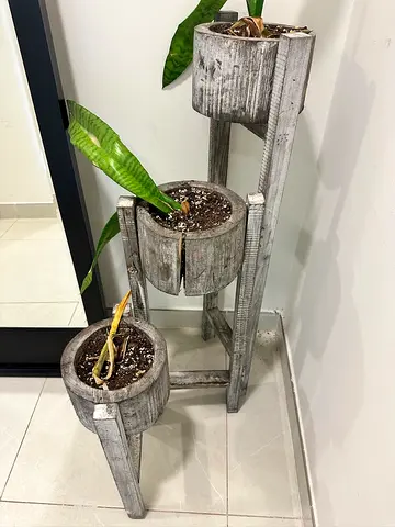 Rustic 3-Tier Wooden Plant Stand with Planters